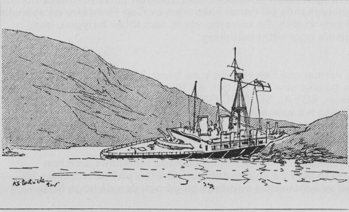 Teckningar ur Daily Graphic från den 8,11,1892, som visar            HMS HOWEs utsatta läge.